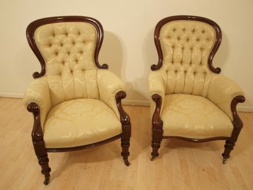 A Beautiful Pair of Victorian Gents and Ladies Armchairs