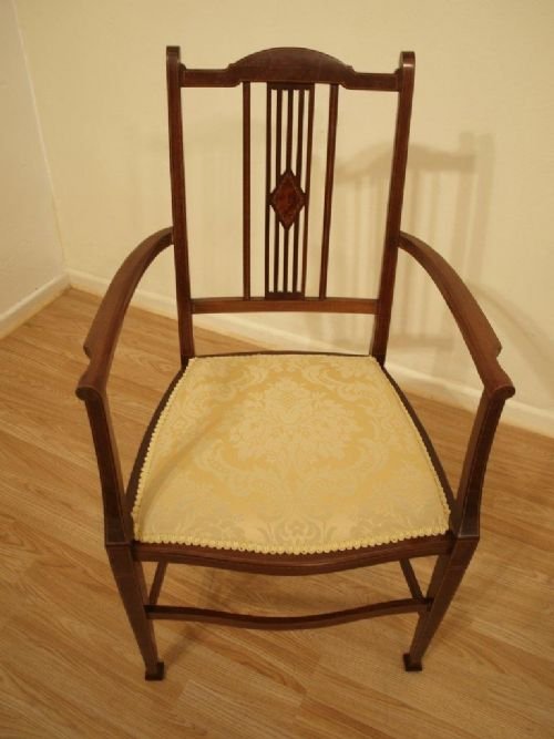 A Mahogany Edwardian Period Inlaid Open Arm Chair