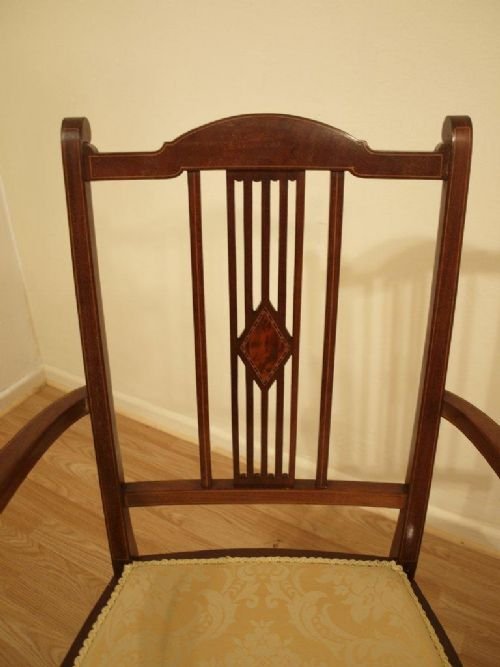 fig 1. A Mahogany Edwardian Period Inlaid Open Arm Chair