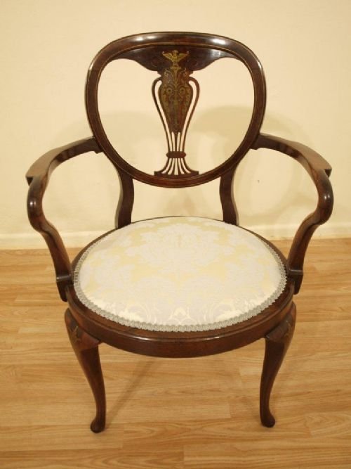 A Rosewood Late Victorian Inlaid Am Chair by Gillows of Lancaster