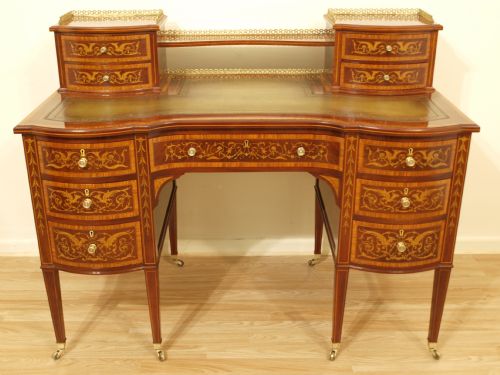A Stunning Mahogany Inlaid Late Victorian Desk by Edwards & Roberts