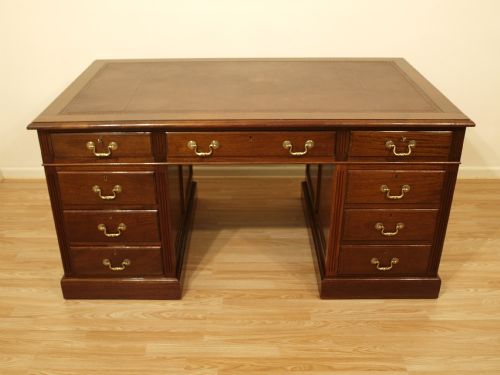 A Solid Mahogany Antique Pedestal Desk