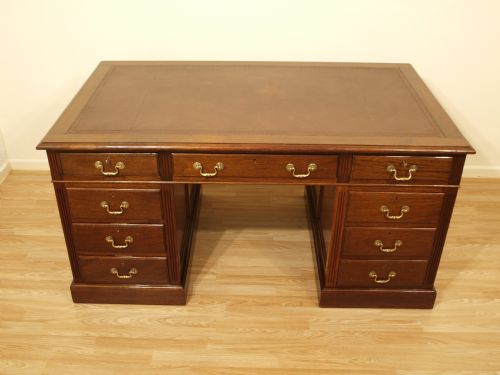 fig 1. A Solid Mahogany Antique Pedestal Desk