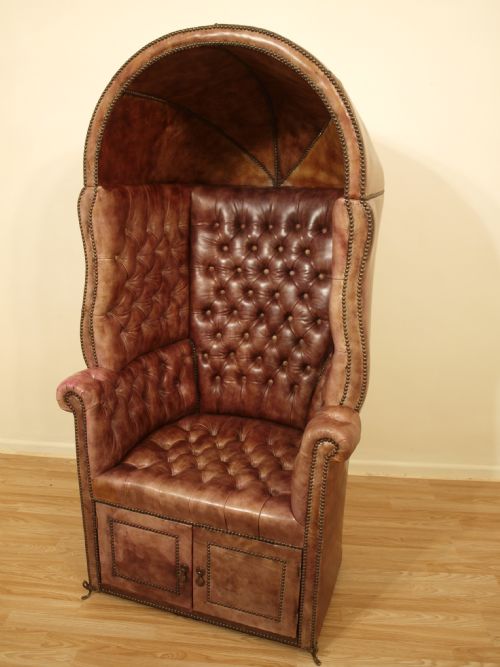 A Good Leather 19th Century Hooded Porters Chair