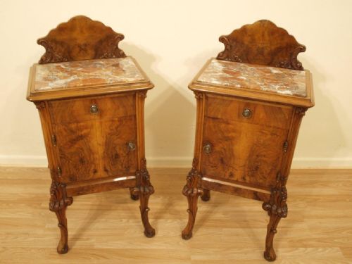 A Pair of Walnut Art Deco Period Bedside Cabinets