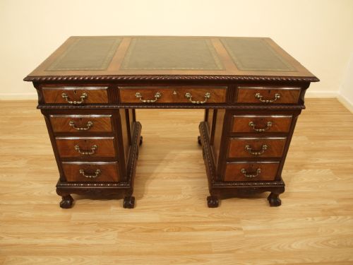 A Mahogany Chippendale Revival Pedestal Desk
