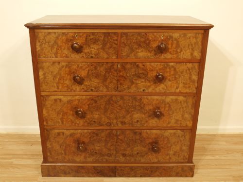 A Stunning Burr Walnut Victorian Chest of Drawers