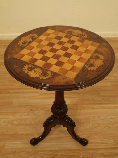 A Burr Walnut Victorian Period Inlaid Chess Table