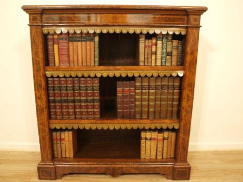 fig 1. A Superb Quality Burr Walnut Victorian Period Open Bookcase