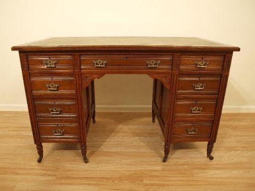 fig 1. A Walnut Late Victorian Pedestal Desk By Edwards & Roberts