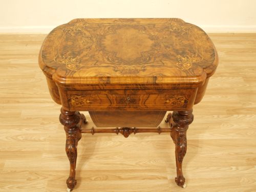 A Beautiful Burr Walnut Victorian Games/sewing Table