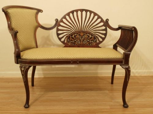 A Stunning Mahogany Inlaid Late Victorian Ladies Settee