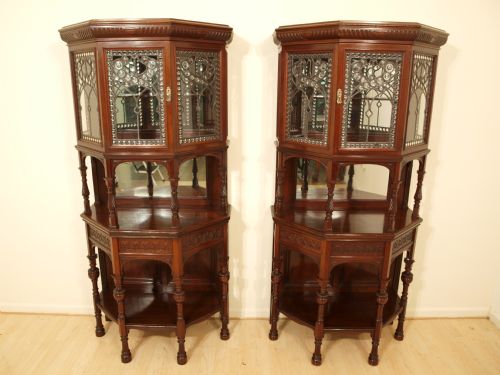 A Rare Pair of 19th Century Arts & Crafts Mahogany Cabinets