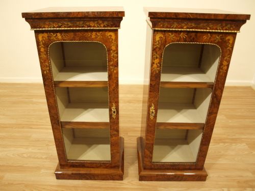A Pair of Victorian Period Burr Walnut Pier Cabinets
