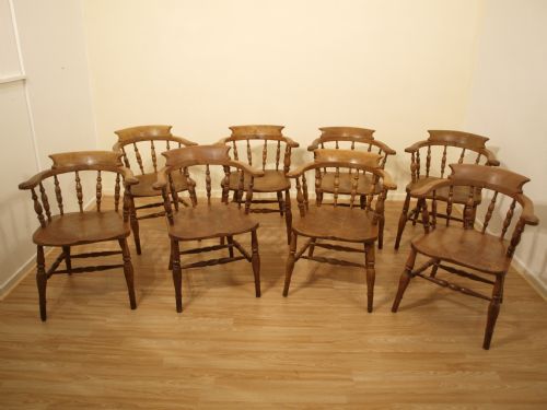 A Set of 8 Victorian Beech & Ash "Captains" Arm Chairs