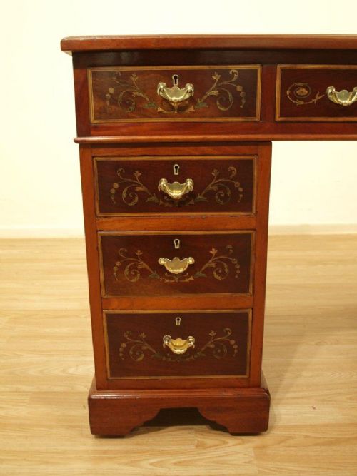fig 1. A Beautiful Mahogany Inlaid Edwardian Pedestal Desk