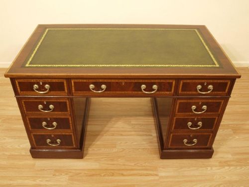 A Beautiful Mahogany Inlaid Edwardian Pedestal Desk