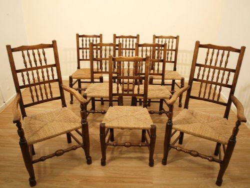 A Matched Set of 8 Lancashire Spindle Back Dining Chairs