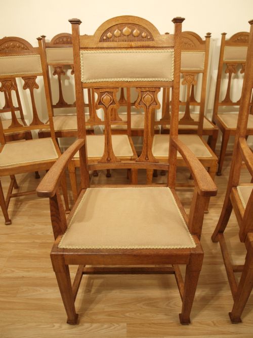 fig 1. A Set Of 12 Oak Arts & Crafts Period Antique Dining Chairs