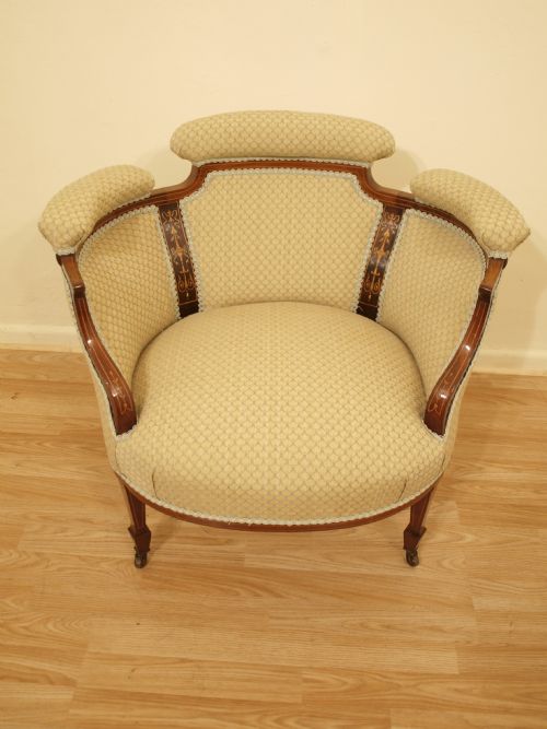 fig 1. A Beatuiful Edwardian Period Inlaid Antique Tub Chair