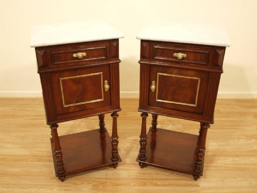 A Pair of Mahogany French Louis Xvi Style Bedside Cabinets