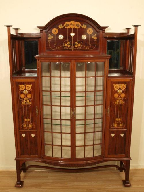 A Mahogany Arts & Crafts Period Marquetry Inlaid Display Cabinet