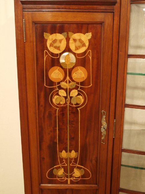 fig 1. A Mahogany Arts & crafts Period Marquetry Inlaid Display Cabinet