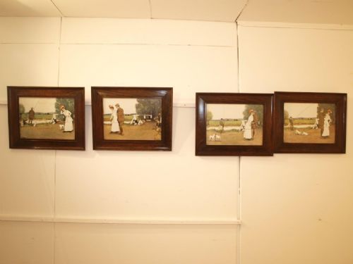 A Set of 4 Oak Framed Edwardian Period Fishing Prints