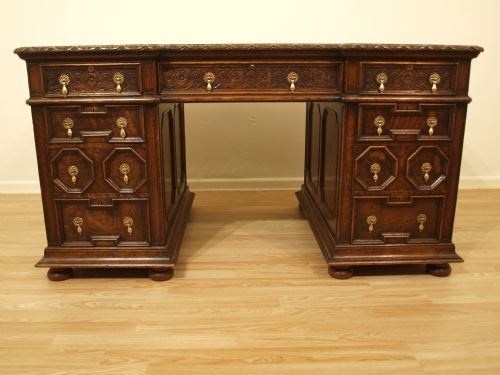 fig 1. A Jacobean Revival Oak Pedestal Desk By Gillows Of Lancaster