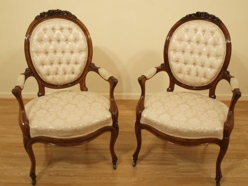 A Beautiful Pair of Rosewood Antique Open Arm Chairs