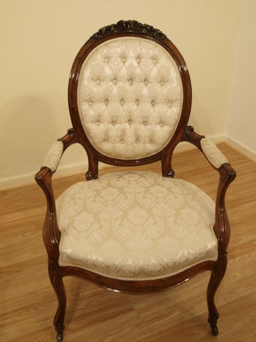 fig 1. A Beautiful Pair Of Rosewood Antique Open Arm Chairs