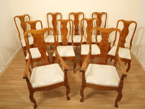 A Set of 10 Queen Anne Style Maple Dining Chairs