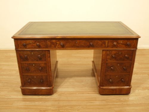 A Stunning Burr Walnut Victorian Period Pedestal Desk