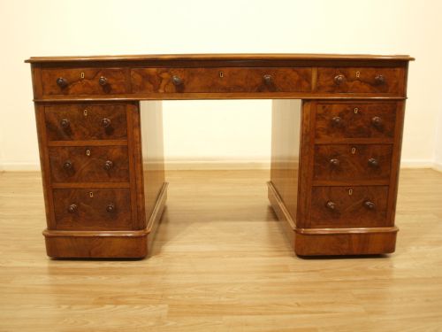 fig 1. A Stunning Burr Walnut Victorian Period Pedestal Desk