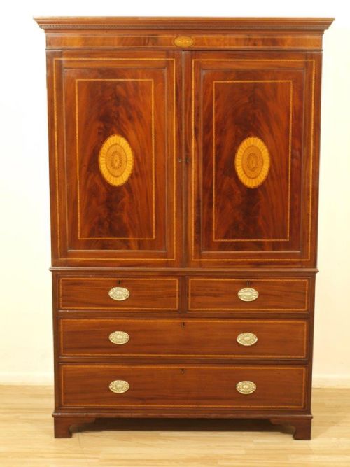 A Mahogany Inlaid George III Period Antique Linen Press