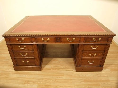 A Superb Solid Oak Edwardian Period Antique Partners Desk