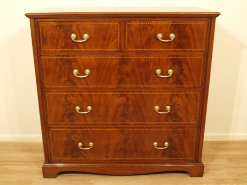 A Superb Quality Mahogany Inlaid Edwardian Period Chest of Drawers by James Shoolbread