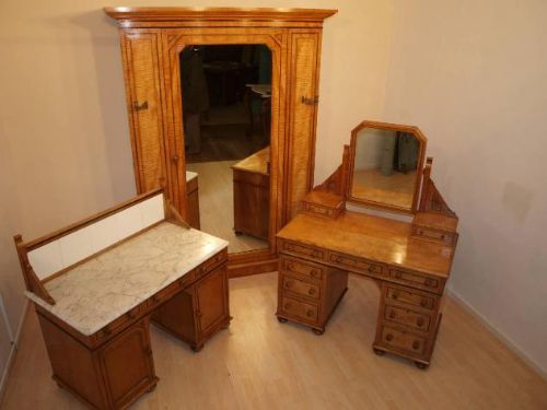 Three Piece Victorian Period Tiger Maple Bedroom Suite by Bell & Coupland