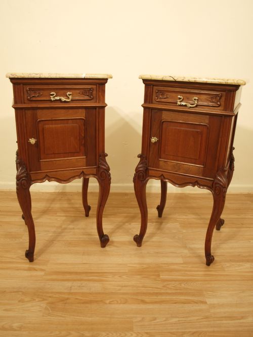 fig 1. A Good Pair Of Walnut Louis XVI Style French Bedside Cabinets