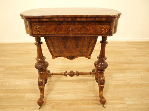 fig 1. A Stunning Quality Burr Walnut Victorian Period Games/Sewing Table