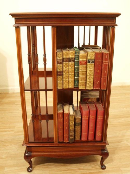 fig 1. A Beautiful Mahogany Inlaid Late Victorian Revolving Bookcase By James Shoolbred