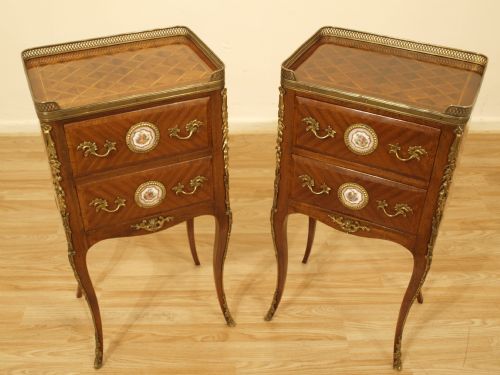 A Pair of Rosewood, Mahogany & Ormolu Mounted Louis Xvi Style Side/lamp/bedside Tables