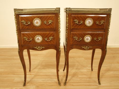 fig 1. A Pair Of Rosewood, Mahogany & Ormolu Mounted Louis XVI Style Side/Lamp/Bedside Tables