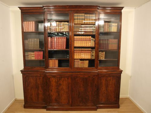 A Superb Rosewood Early Victorian Breakfront Bookcase