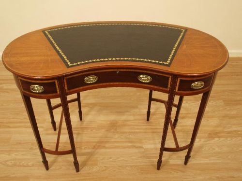 A Beautiful Mahogany Inlaid Edwardian Period Kidney Shaped Writing Table