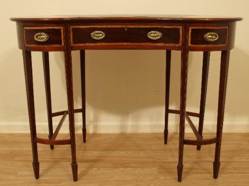 fig 1. A Beautiful Mahogany Inlaid Edwardian Period Kidney Shaped Writing Table