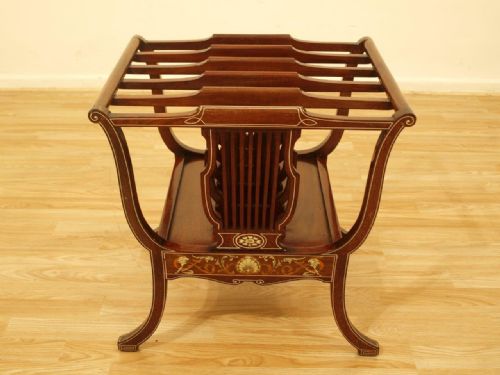 A Beautiful Mahogany Marquetry & Ivory Inlaid Late Victorian Canterbury