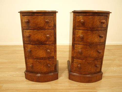 A Pair of Burr Walnut Victorian Period Bow Front Chests (Adapted)