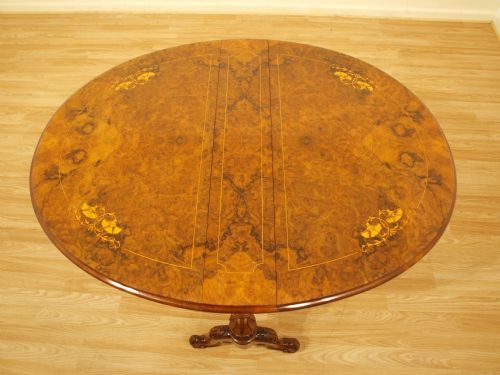 fig 1. A Beautiful Quality Burr Walnut Inlaid Victorian Period Sutherland Table