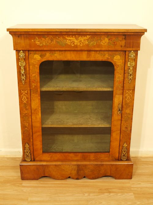 A Figured Walnut & Marquetry Inlaid Victorian Period Pier Cabinet